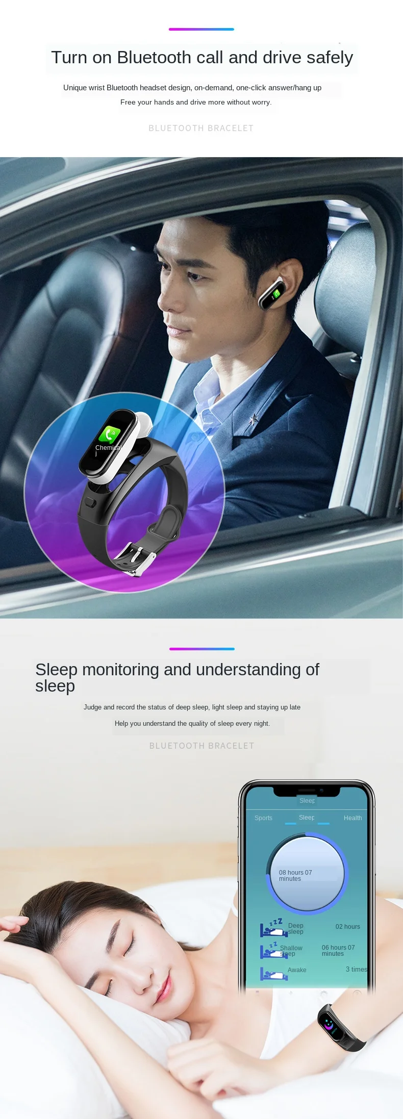 Умный браслет Bluetooth гарнитура беспроводной Вызов часы гарнитура комбо пульсометр кровяное давление водонепроницаемый спортивный браслет