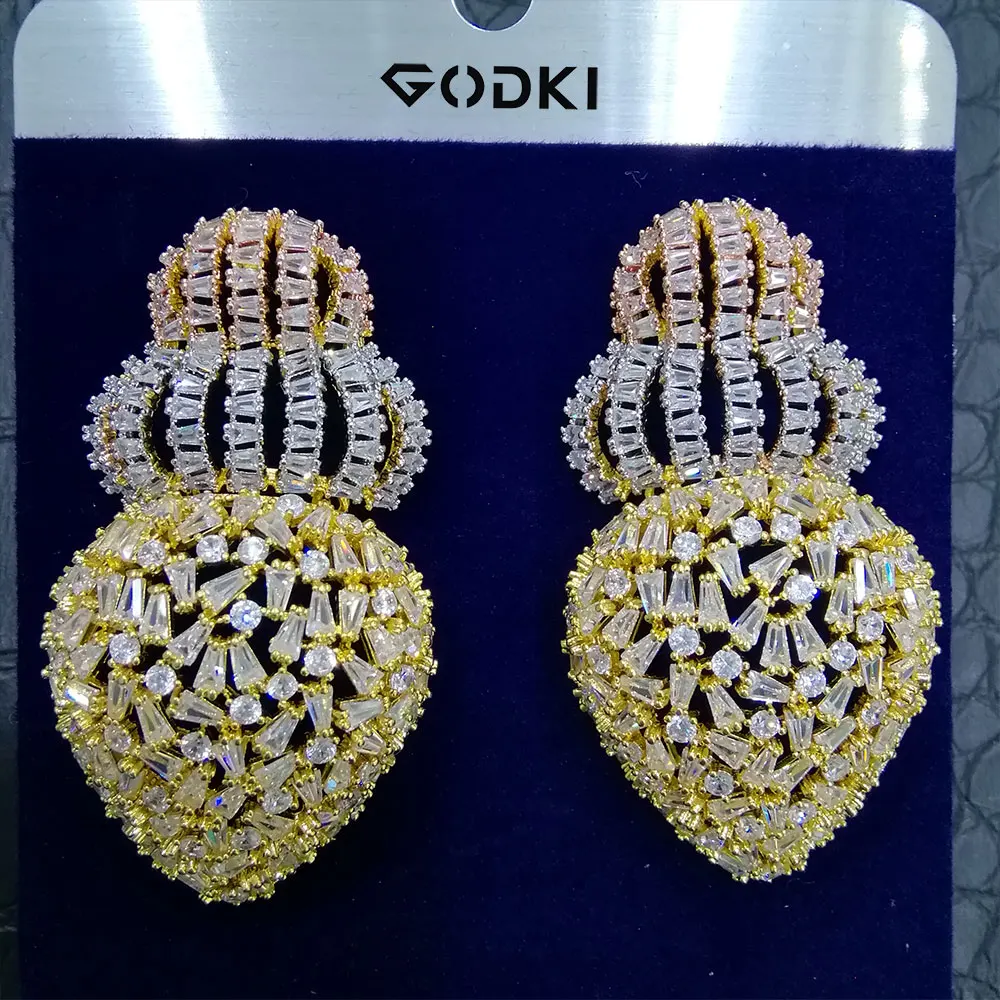 GODKI Роскошные трендовые массивные серьги для женщин Свадебные с кубическим Цирконом Дубаи Свадебные Круглые круглые серьги-кольца