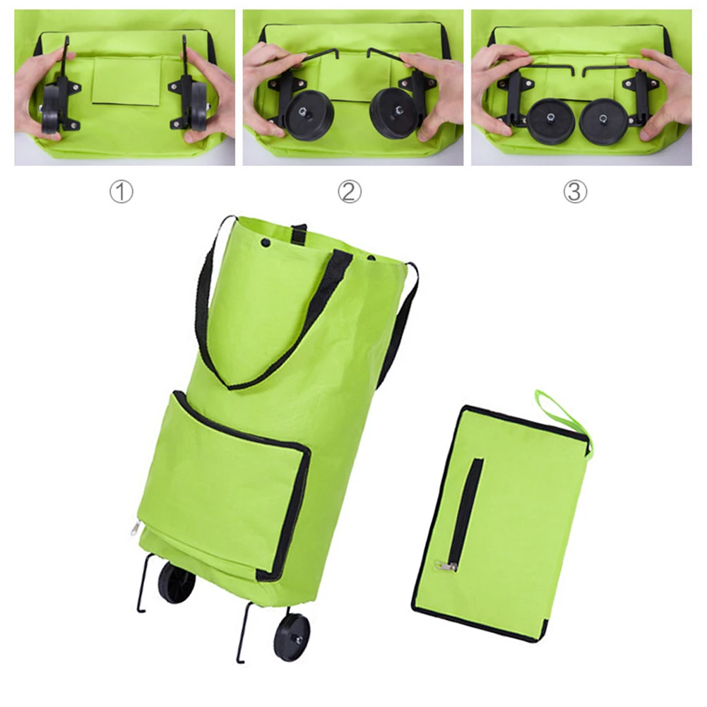 

Portable Shopping Bag Foldable Cart Rolling Grocery Green Trolley Shopping Bag With Wheels Reusable Portable Storage Totes