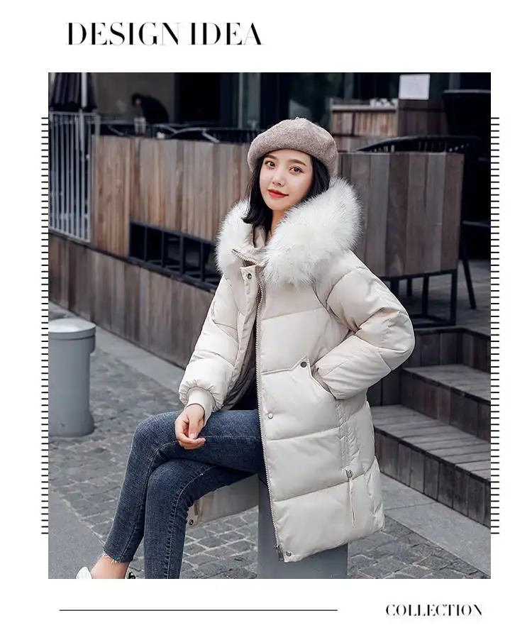 Зимняя куртка для женщин, пуховик, хлопок, толстая парка, пальто, длинный капюшон, меховой воротник, большого размера плюс, для женщин,, Женское пальто, верхняя одежда, корейский стиль
