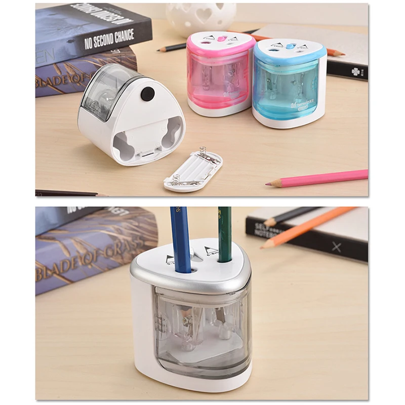 Pencil Sharpener Electric Pencil Sharpener Portable Double Hole for Student Classroom Home Office SMR88