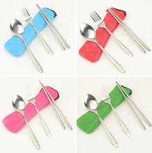 Conjunto de talheres de aço inoxidável portátil 3 pçs/set, pintura de flores, garfo, jantar, conjunto de talheres, kit de caixa para acampamento
