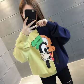 

2019 New Autumn and Winter Ladies Sweater Cartoon Multicolor Stitching sport Casual Sweatshirt