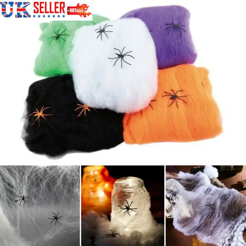 

Halloween Spider Web with 2 Black Spider Stretchable Cobweb Party Decoration