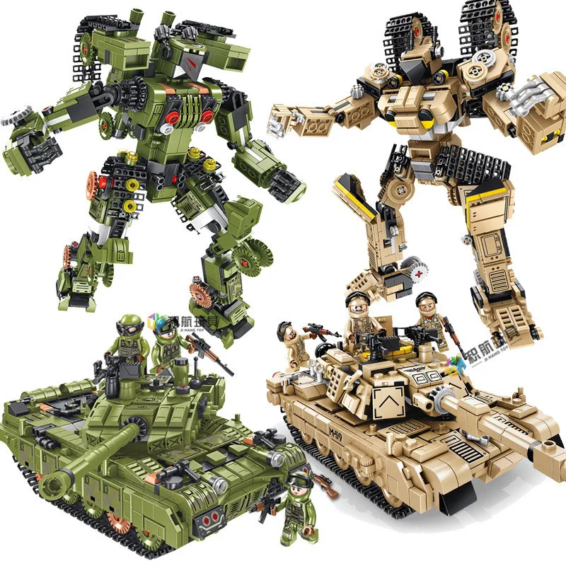 

810 Pcs Deformation Robot Building Blocks Tank M1A2 Compatible LG Military WW2 M1A2 Abrams Main Battle Bricks Tank Toys for Boys
