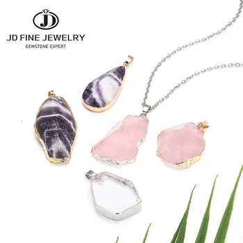 

JD Natural Irregular Crystal Quartz Pendant Purple Amethyst Stone Healing Gemstone Divination Spiritual Meditation Jewelry