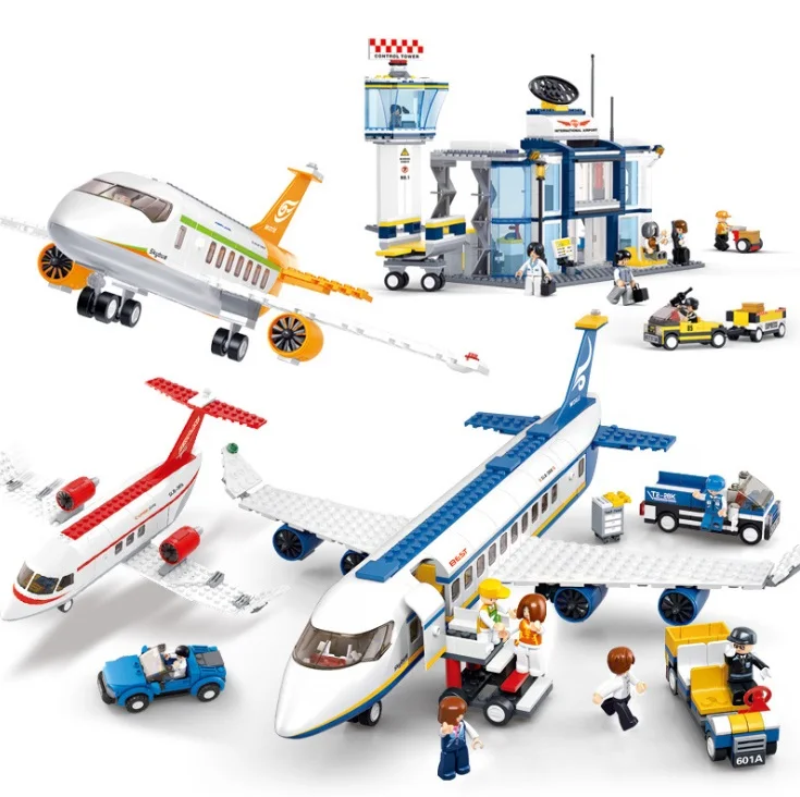 

City plane Airplane sets friends Airport station kits helicopter figure building blocks kids toys child brick