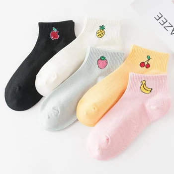 

Cute Art Socks Cartoon Fruit Embroidery Peach Strawberry Watermelon Banana Pattern Korean Harajuku Funny Socks