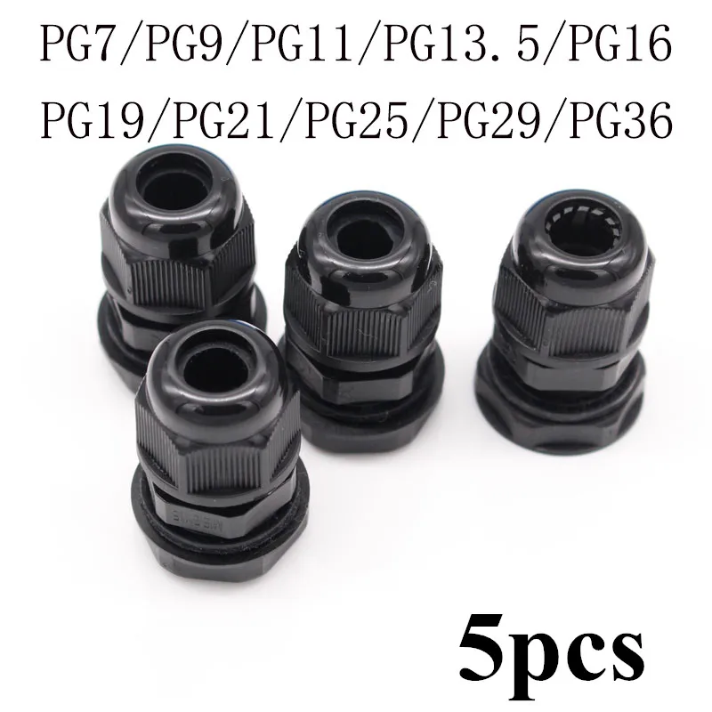 5 шт. IP68 PG7 для 3-6 мм PG9 PG11 PG13.5 PG16 PG19 проводной кабель CE черный водонепроницаемый