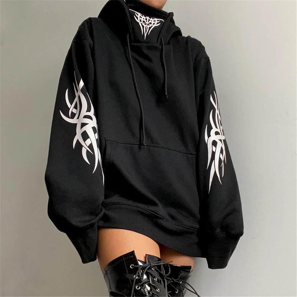 

Women Gothic Harajuku Hoodies Casual Fall Winter Y2K Printed Long Sleeve Hooded Sweatshirt Loose Pullover Tops With Pockets