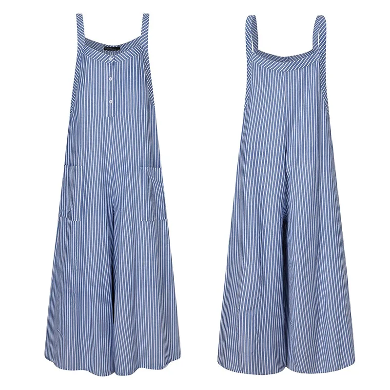 2023 ZANZEA Casual Wide Leg Pants Vintage Striped Jumpsuits Women's Summer Overalls Female Long Pantalon Palazzo Oversize Romper