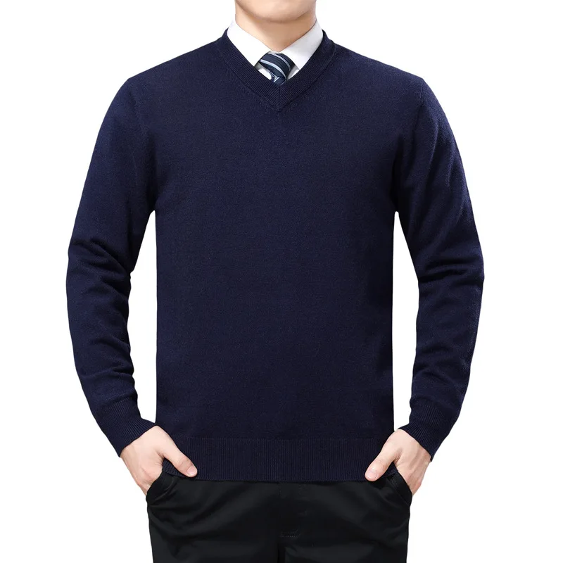

Business Casual Men's Sweater 2020 Autumn Winter New Pullover Solid Color V-neck Thickened Base Sweater