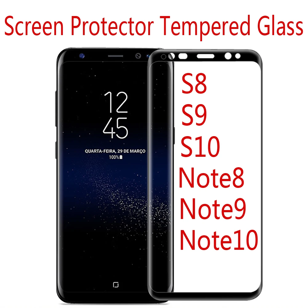 

Screen Protector Glass For Samsung S8 S9 S10 Plus S10E Note 8 9 10 Plus Black Screen Protective Tempered Glass Film + Tools