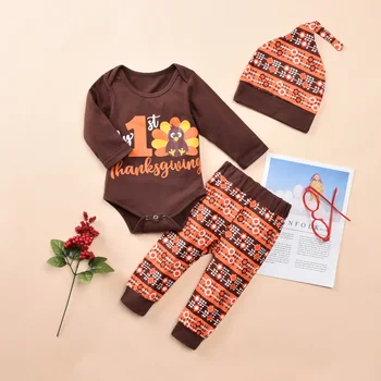 

Infant Baby Boy Girl My 1st Thanksgiving Day Clothes Set Letter Romper Pants Hat