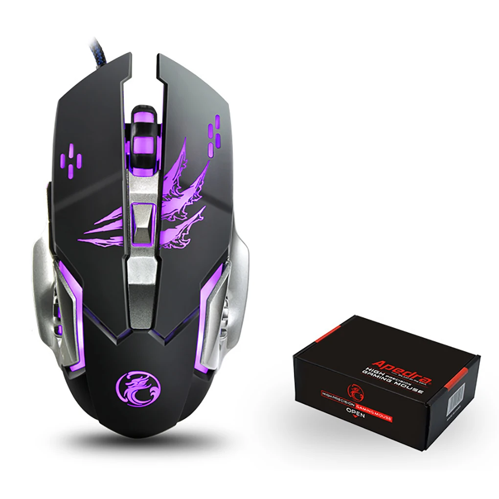 Игровая мышь Apedra A8, регулируемая, 3200 dpi, 6 кнопок, программа, оптическая, для ПК, ноутбука, настольных игровых мышей