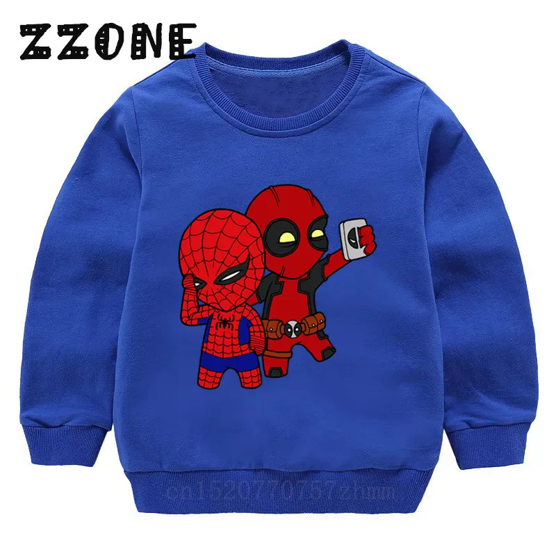 2407B-Blue Детские толстовки с капюшоном детские свитера с рисунком Человека-паука и Дэдпула детский хлопковый пуловер топы для девочек и мальчиков, осенняя одежда KYT2407 - Цвет: 2407B-Blue