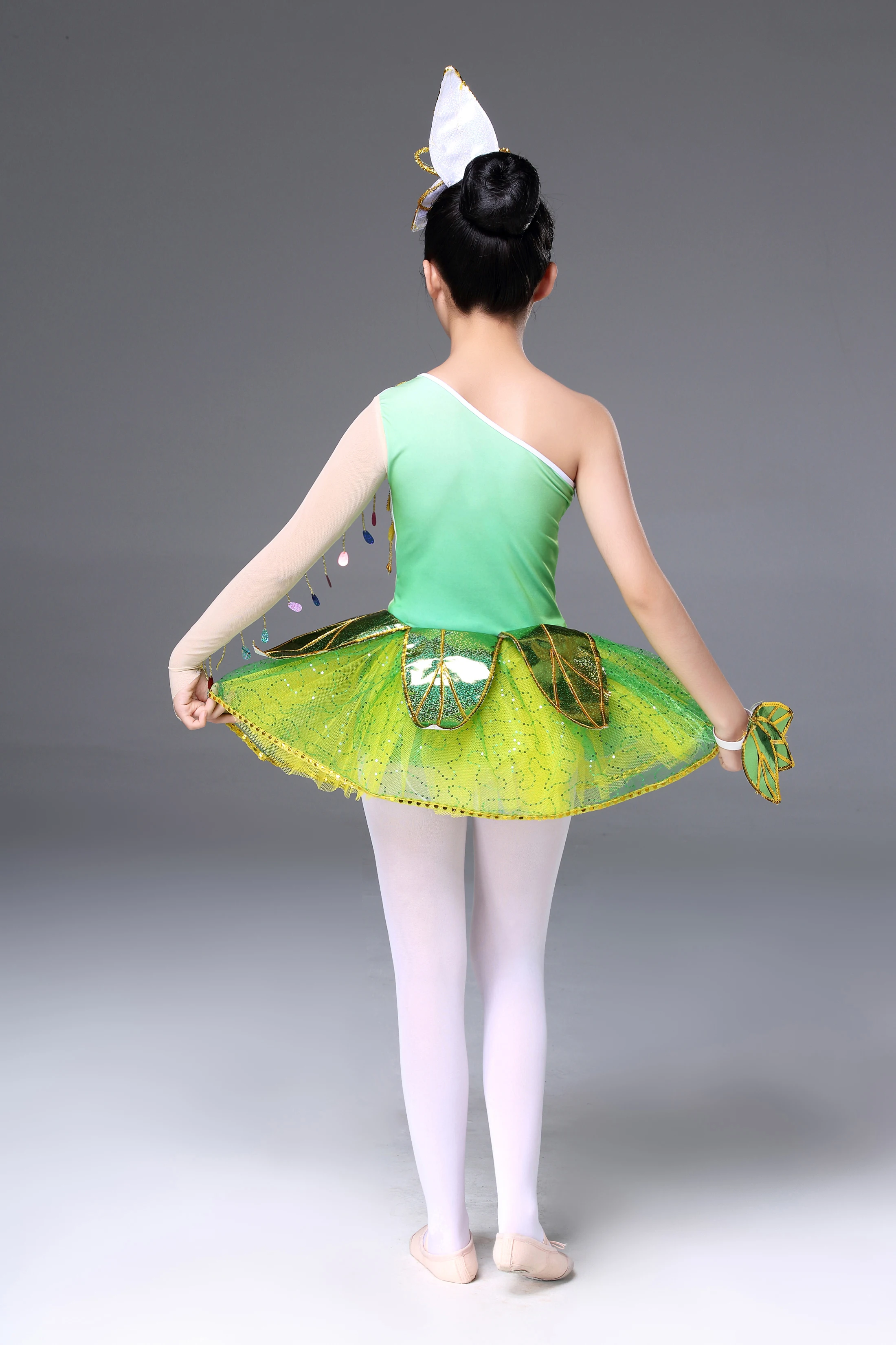 New children's chorus spring dawn grass dress jasmine dance dress green leaf princess skirt children shaggy gauze skirt