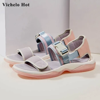 

Vichelo Hot large size peep toe leisure summer shoes med heel high quality new arrival young lady streetwear sandals women L09
