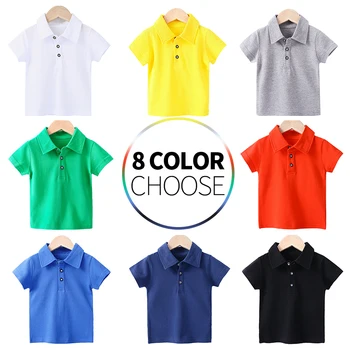 

2020 New Children's Summer Cotton Short Sleeved Shirt Baby Boys Girls Solid Color Shirt 2-7 Y Kids Clothes Out