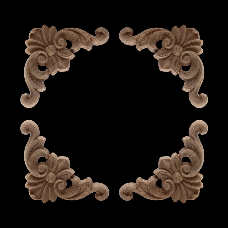 Carved Unpainted European Long Floral Leaves Rubber Wood Furniture Window Corner Wood Applique Onlay Figurines Ornament crafts miniature figurines Ornamental