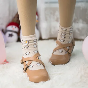 

retro style tube socks Sen female soft sister student socks bubble mouth cotton girl JK Lolita women food toast bread socks
