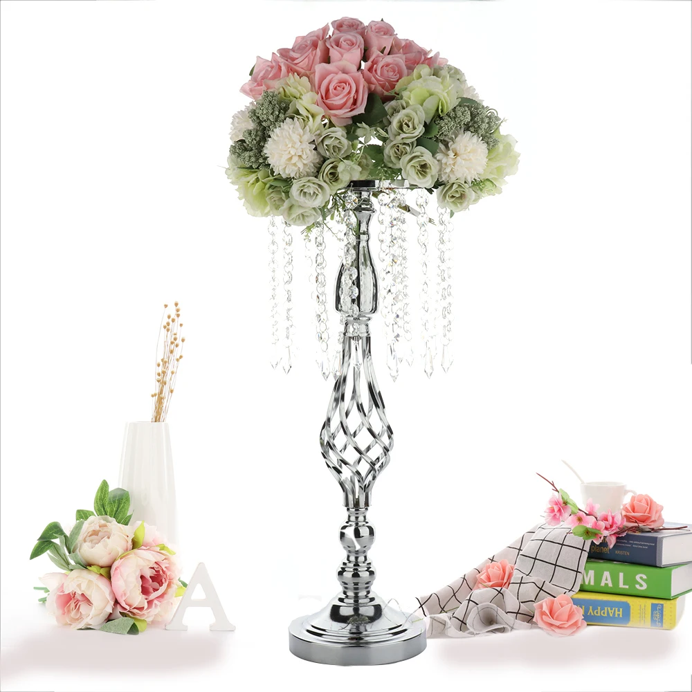 Billige Otation Leuchter Hochzeit Requisiten Kristall Perle Vorhang Rotierenden Leuchter Blume Halterung Vase Kerze Stand Weihnachten Geschenk