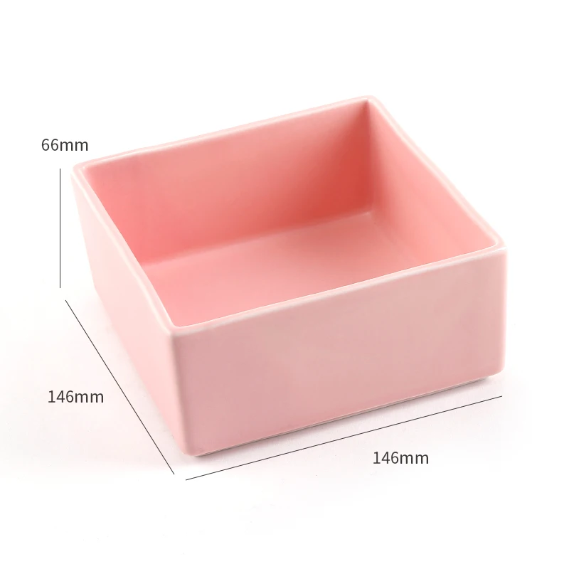 Керамическая миска для собак для кошек домашних животных щенков Фидер Для Кормления Чаша для воды съемная регулируемая высота большая емкость одинарная и двойная миска - Цвет: Square pink bowl