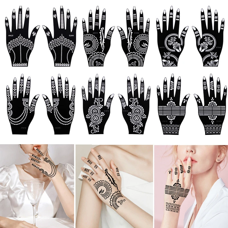 Temporary Tattoo Stencil Hand Henna DIY Body Art Sticker Template