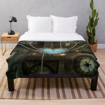 

Wonderful steampunk heart with clocks and ge Throw Blanket Soft Sherpa Blanket Bed Sheet Single Knee Blanket Office Nap Blanket