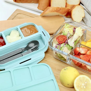 

Lunch Box For Kids Glass Microwave Bento Box Food Container With Compartment Storage School Leakproof Kitchen Comida