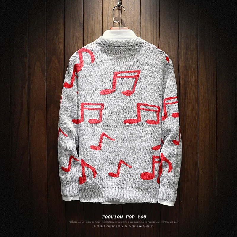 Autumn New Sweater Men's Slim Fashion Print Casual Knit Sweaters Man Sweter Clothes Wild Loose Long-sleeved Pullover Men