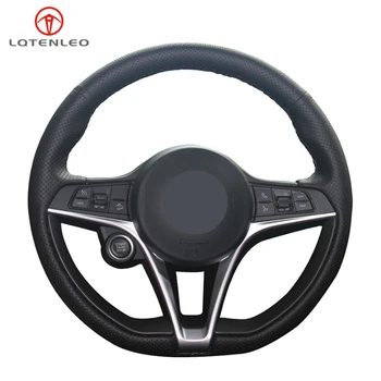 

LQTENLEO Black Artificial Leather Hand-stitched Car Steering Wheel Cover For Alfa Romeo Giulia 2016 2017 2018 Stelvio 2017