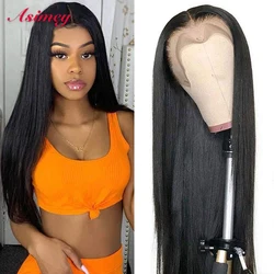 Asimey Lace Frontal 4x4 Preplucked Closure Wig 13X4 Straight Wigs Human Hair Brazilian Remy 180 Density 30 32 In For Black Women