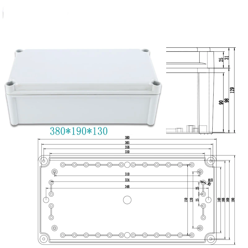 Большой размер ABS пластик IP67 водонепроницаемый распределительная коробка DIY наружная электрическая Соединительная коробка кабельный филиал коробка корпус 380*190*130 - Цвет: 380x190x130