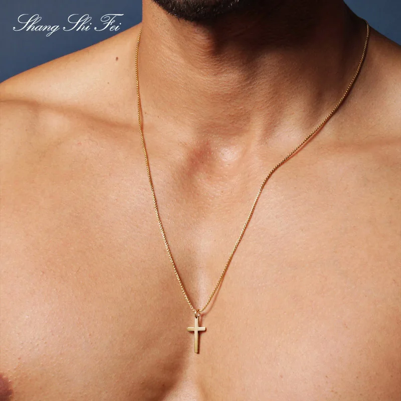 Gold Cross Pendant Necklace For Men 
