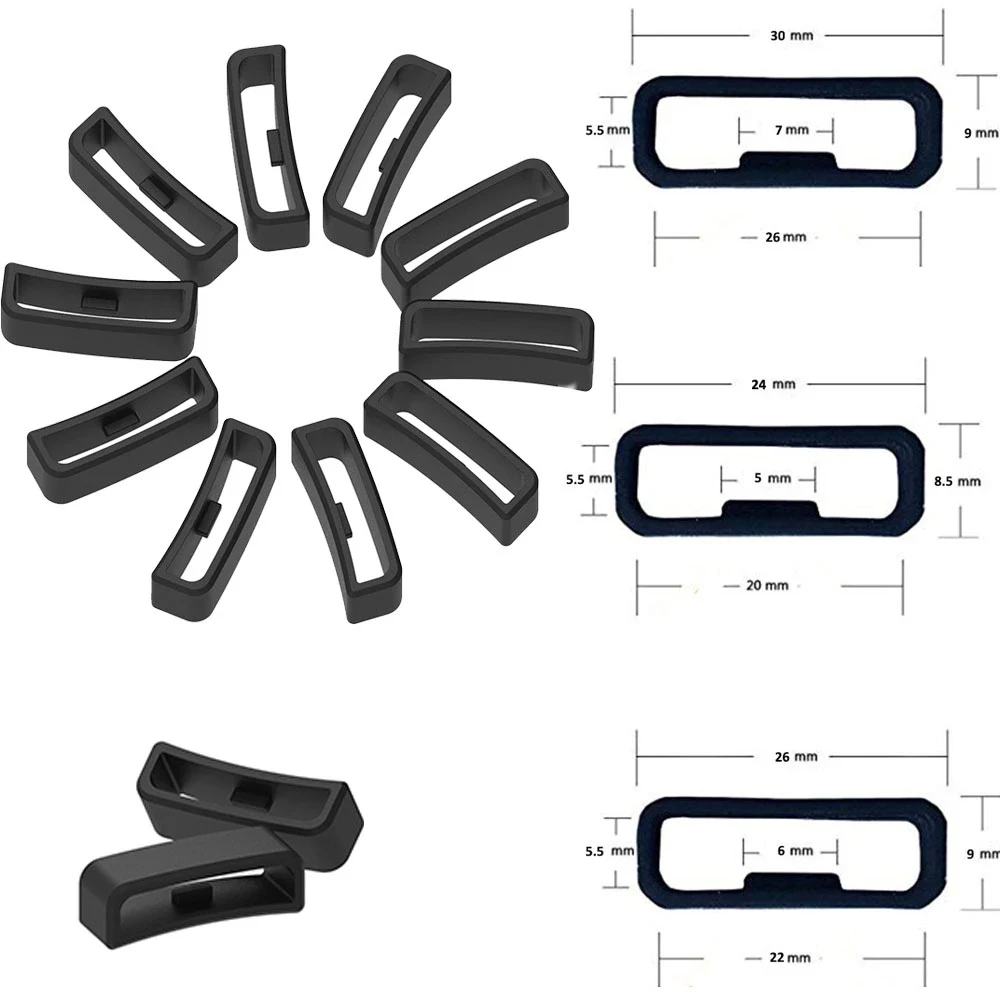 11-Pack Black Silicone Strap Loop Fasteners For Garmin Fenix 5X/6X/7X & More - 26mm Watch Band Keepers
