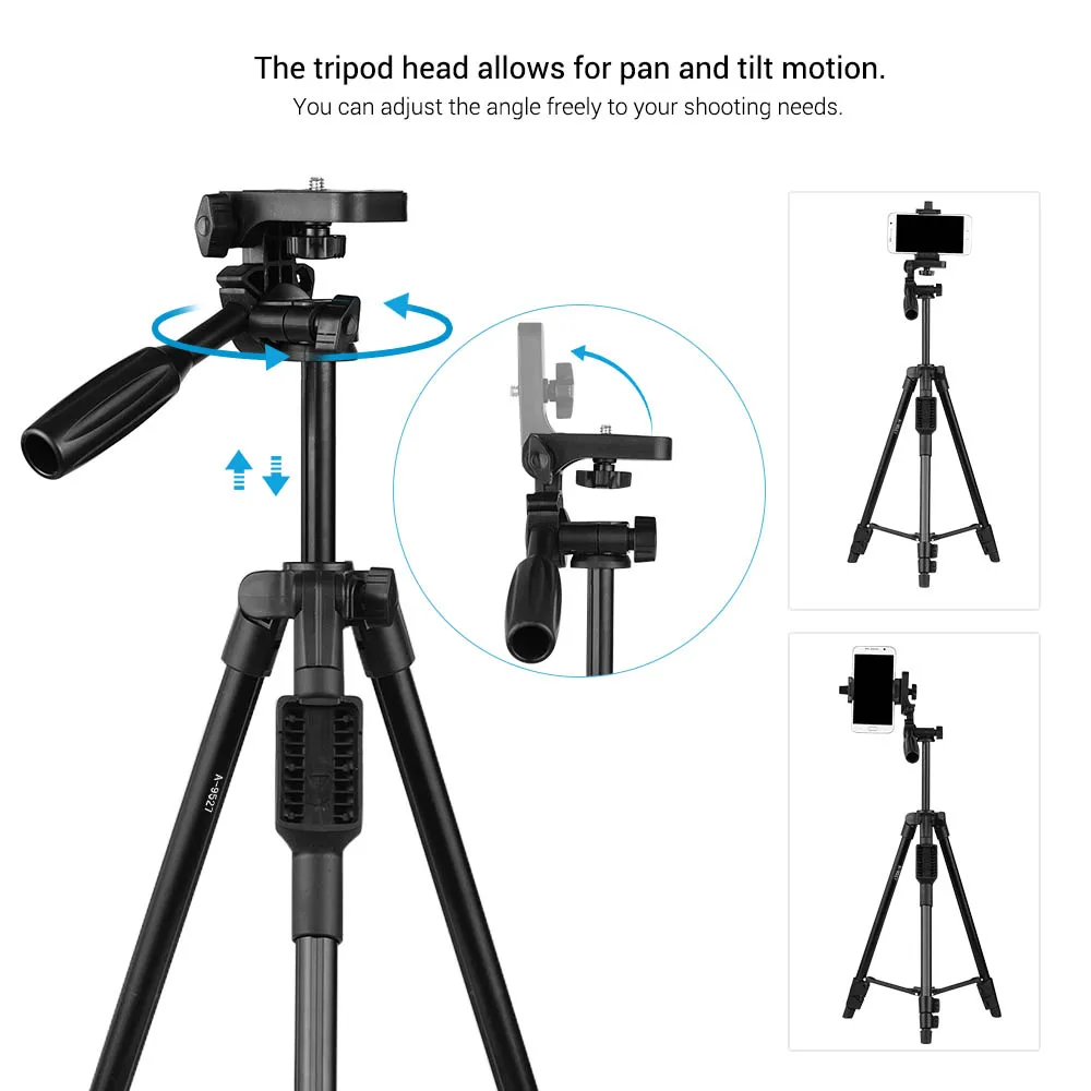Lightweight Portable Travel Camera Tripod Stand for Canon Nikon Sony DSLR Camera Camcorder for iPhone Samsung Huawei Cellphone