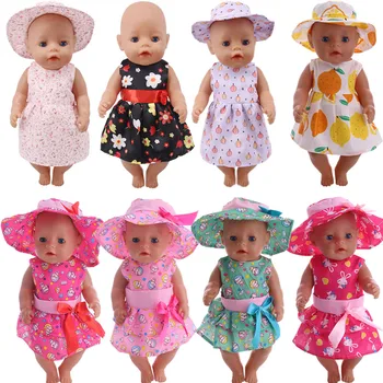 Summer Refreshing Dress Two-Pieces Set With Hat Suitable For 18 Inch American And 43 Cm Reborn Baby Doll Clothes, Our Generation 1