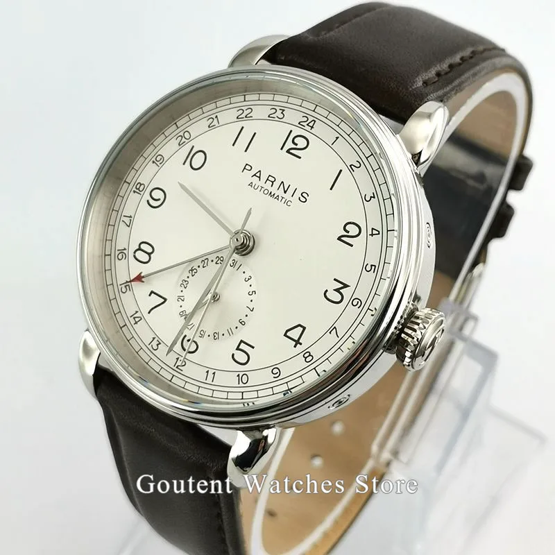 Parnis 42 мм GMT мужские часы Топ бренд механические Серебристый футляр для часов ДАТА