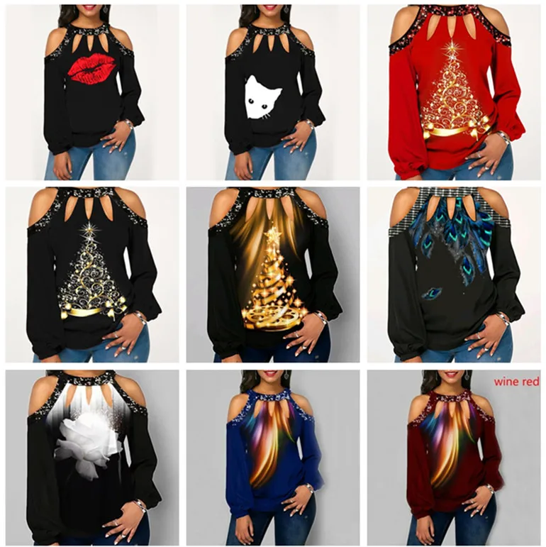 New Women Long Sleeve Tops Casual ladies Loose Off Shoulder blouse Plus Size top Spring fashion women blouse