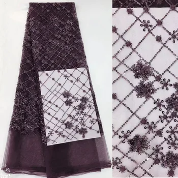 

(5yards/pc) High grade African lace fabric gorgeous French net lace fabric with beads and sequins embroidery for dress FGY019