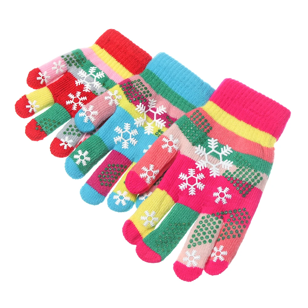 1 пара, детская осенне-зимняя теплая пряжа для вязания, перчатки Bilayer, утепленные теплые варежки, Модные Цветные теплые перчатки с принтом снега