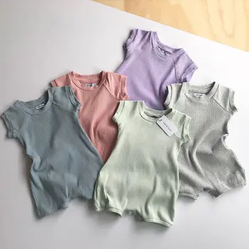 

2020 Summer Baby romper for Newborns Infant Baby Boy Girl Clothes Solid Ribbed Cotton Body Jumpsuit Shorts Short Sleeve Clothing