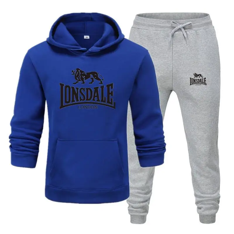 Модные мужские толстовки с принтом LONSDALE, костюмы, фирменный спортивный костюм, мужские толстовки в стиле хип-хоп+ спортивные штаны, осенне-зимний флисовый пуловер с капюшоном