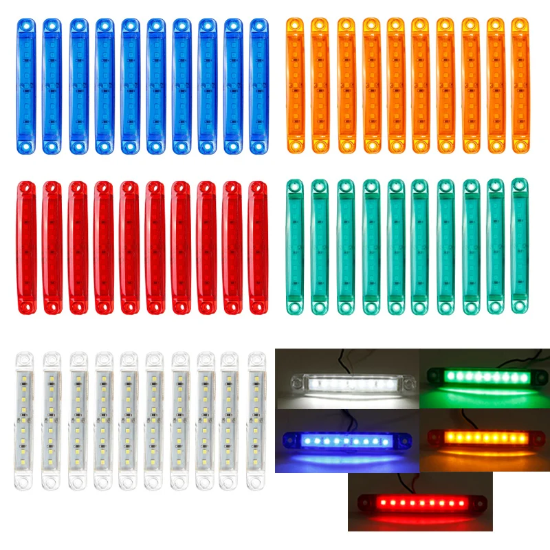 

12 В, 24 В, 9 светодиодов для автомобиля, автобуса, грузовика, боковой габаритный фонарь для прицепа светильник габаритный индикатор заднего хода, красный + белый + желтый + зеленый + синий