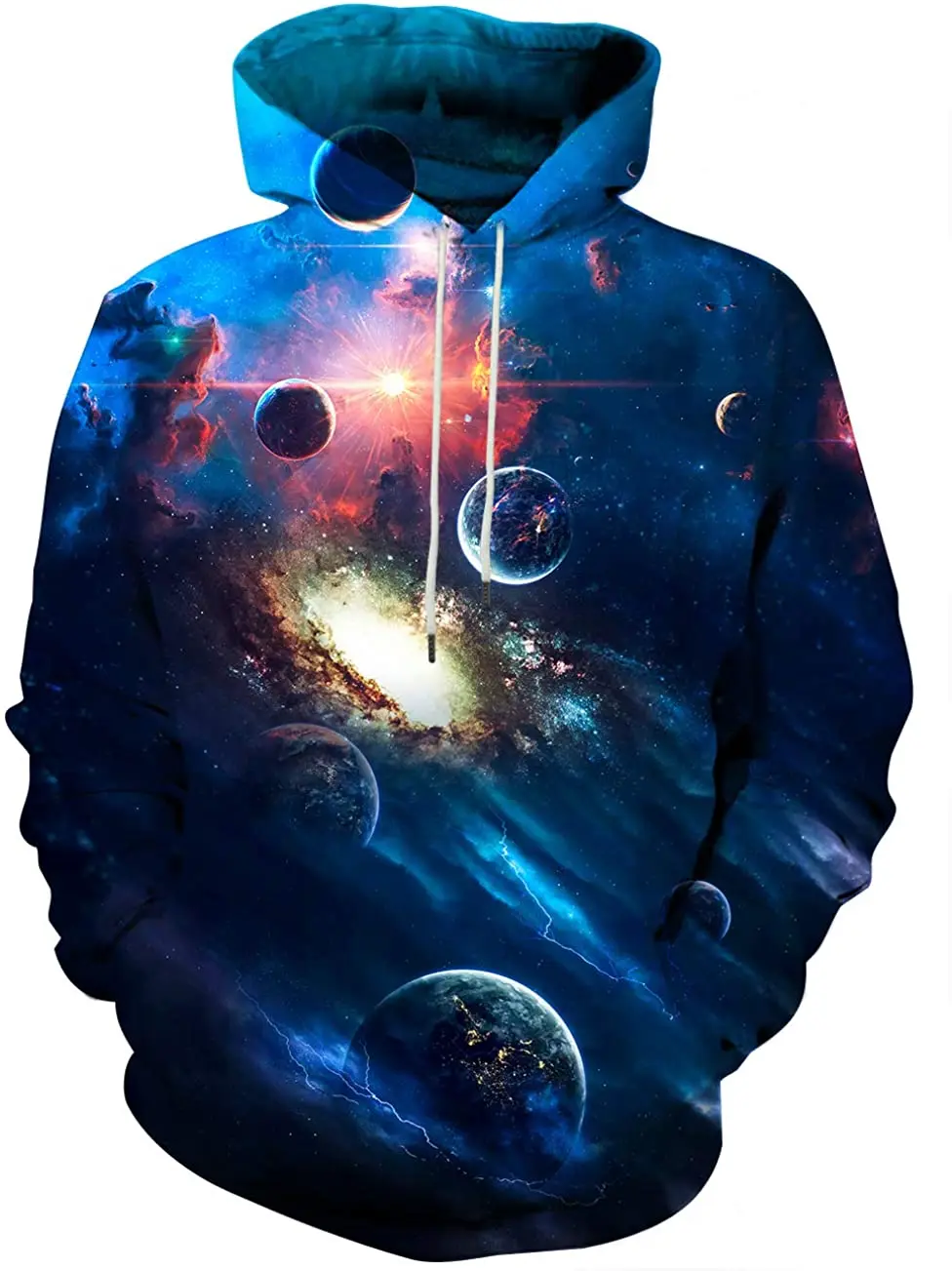 

3D Printed Drawstring Hoodies Pullover Sweatshirts with Big Pockets Pullover Outwear Sweatshirt Casual Loose Hoody Outerwear