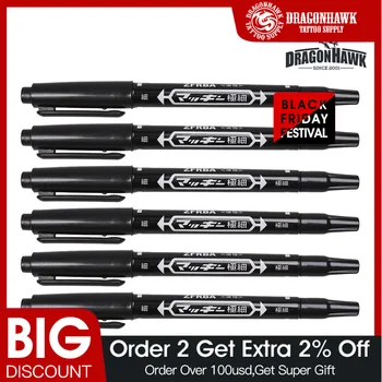

6 Dual Tip Tattoo Pierce Skin Marker Medical Scribe Pen Black