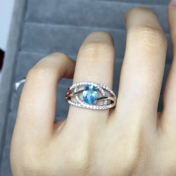 Изысканное женское серебряное кольцо с голубым топазом, натуральный камень, серебро 925 пробы, хороший цвет, подарок на день рождения, Овальный подарок на год