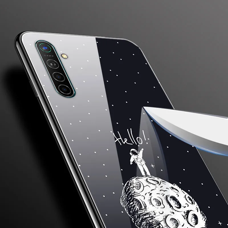 Закаленное Стекло чехол для Oppo Realme X2 чехол пространство цветок чехол для Oppo Realme XT чехол силиконовый бампер чехол для Oppo Realme X2 Pro