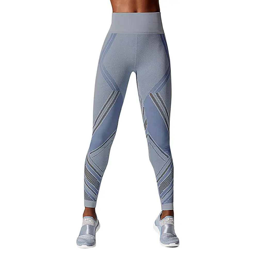 Hollow High Waist Sports Leggings Women Gym Running Fitness Yoga Pants Hips Seamless Sportswear - Цвет: Синий